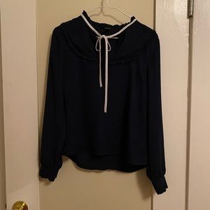 Forever 21 Dark Navy Blue Bow Chiffon Blouse